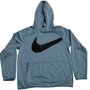 Nike Therma-FIT Pullover Hoodie Blue Black Swoosh Training Mens Medium